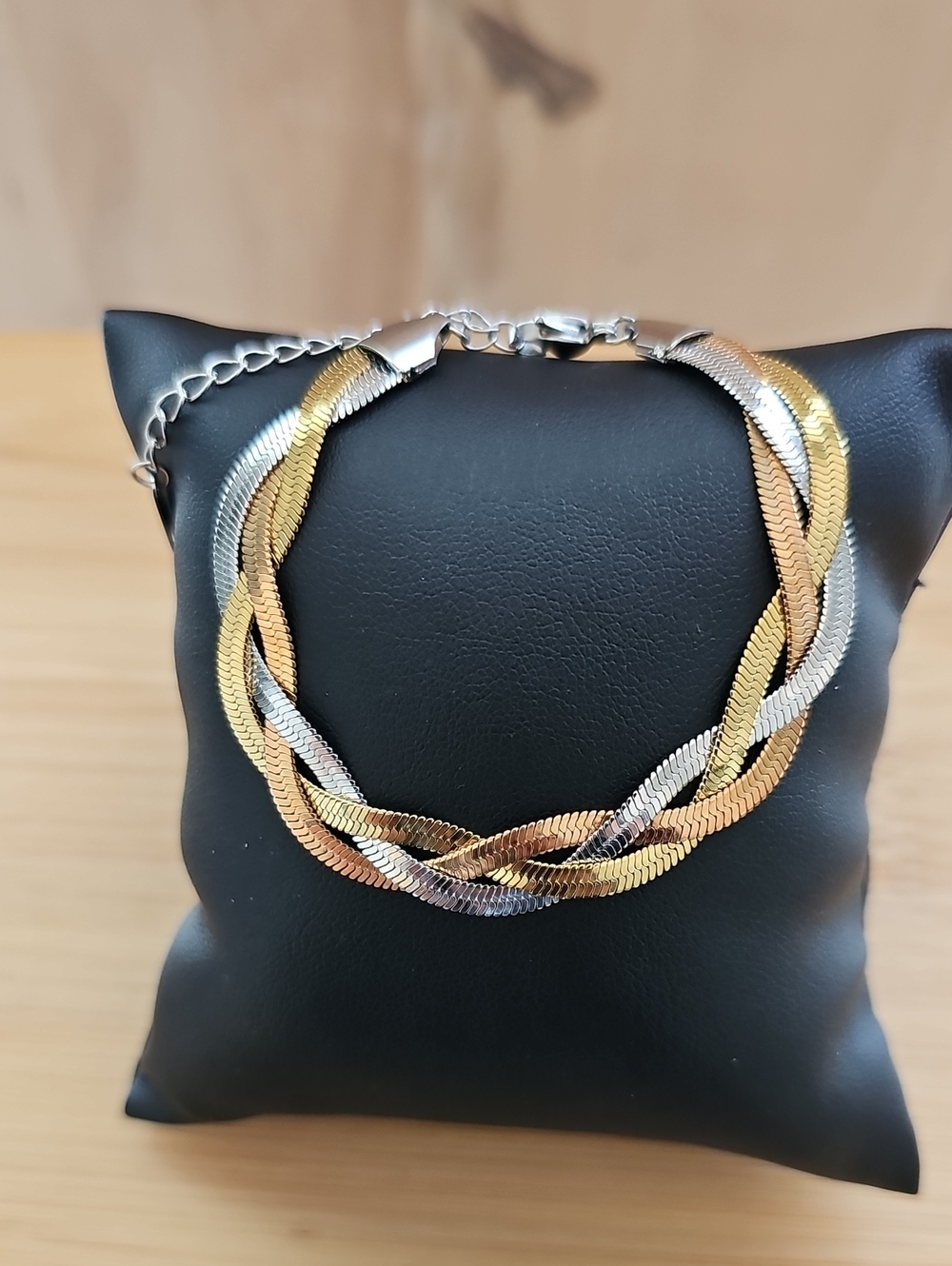 Tri-Tone Braided Herringbone Bracelet - Gold, Silver, Rose Gold